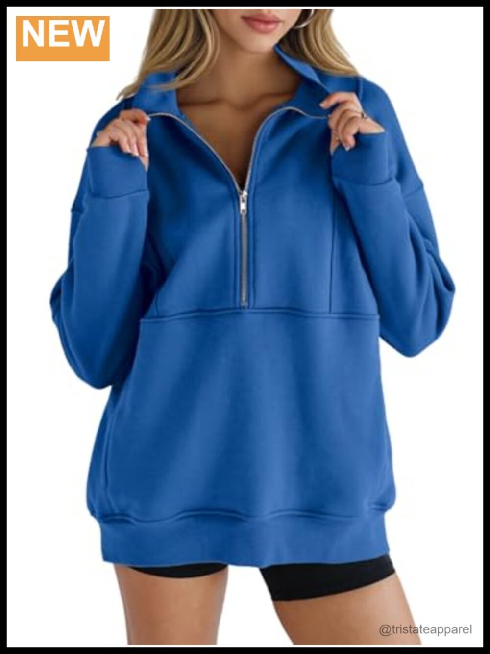 Women's Half Zip Fleece Sweatshirt Oversized Pullover with Thumb Holes